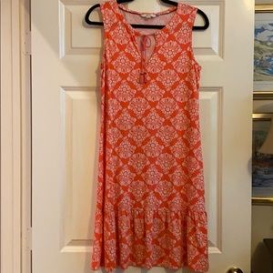 Fun print Boden dress in coral and white.